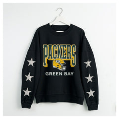 Green Bay Packers Gameday Couture Women's Pure Victory Rhinestud Star-Sleeve Pullover Sweatshirt - Black Pullover
