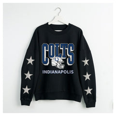 Indianapolis Colts Gameday Couture Women's Pure Victory Rhinestud Star-Sleeve Pullover Sweatshirt - Black Pullover