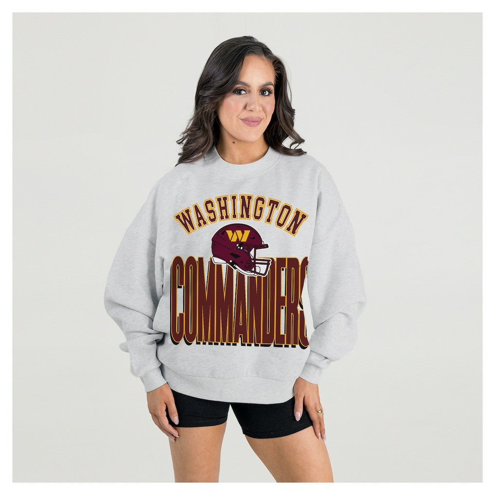 Washington Commanders Gameday Couture Women's Fierce Focus Premium Oversized Fleece Pullover Sweatshirt - Ash Pullover