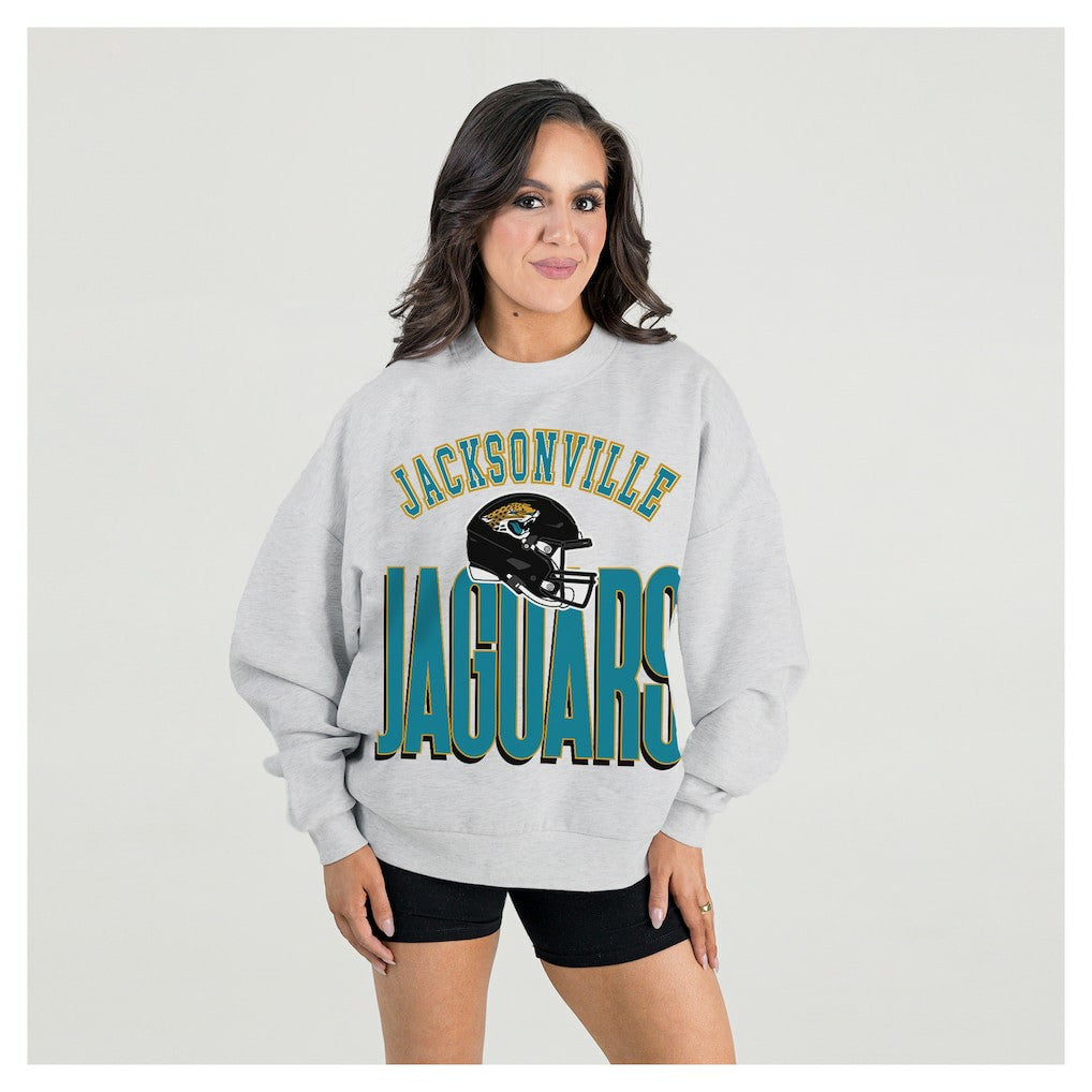 Jacksonville Jaguars Gameday Couture Women's Fierce Focus Premium Oversized Fleece Pullover Sweatshirt - Ash Pullover