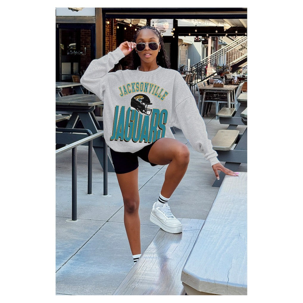 Jacksonville Jaguars Gameday Couture Women's Fierce Focus Premium Oversized Fleece Pullover Sweatshirt - Ash Pullover