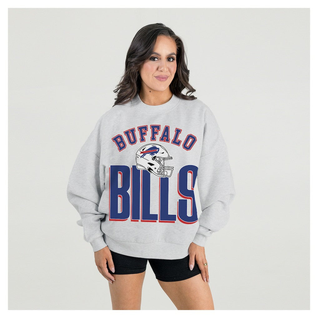 Buffalo Bills Gameday Couture Women's Fierce Focus Premium Oversized Fleece Pullover Sweatshirt - Ash Pullover