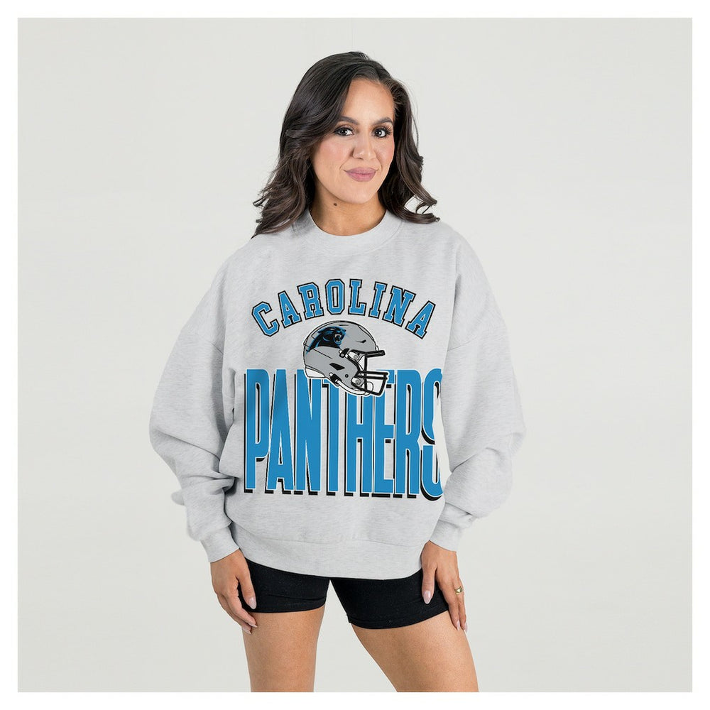 Carolina Panthers Gameday Couture Women's Fierce Focus Premium Oversized Fleece Pullover Sweatshirt - Ash Pullover