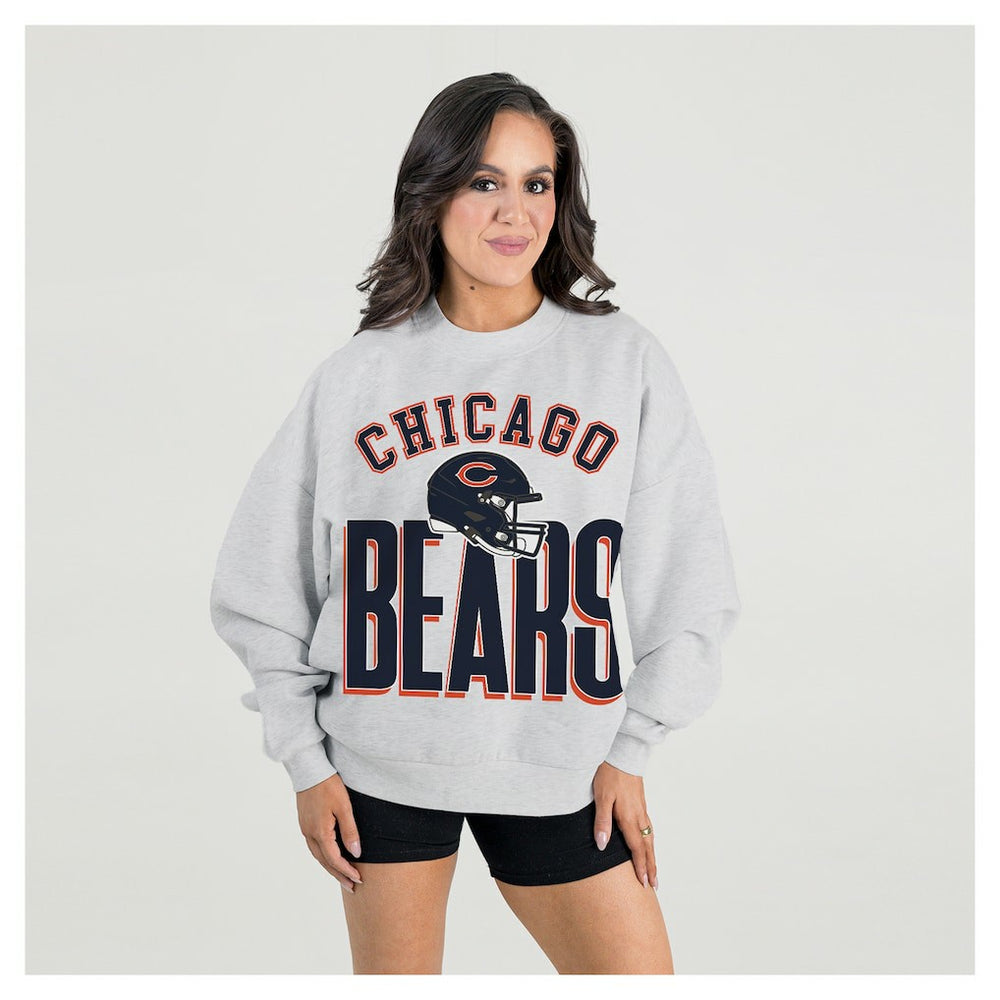 Chicago Bears Gameday Couture Women's Fierce Focus Premium Oversized Fleece Pullover Sweatshirt - Ash Pullover