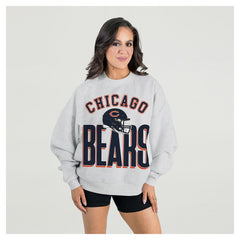 Chicago Bears Gameday Couture Women's Fierce Focus Premium Oversized Fleece Pullover Sweatshirt - Ash Pullover