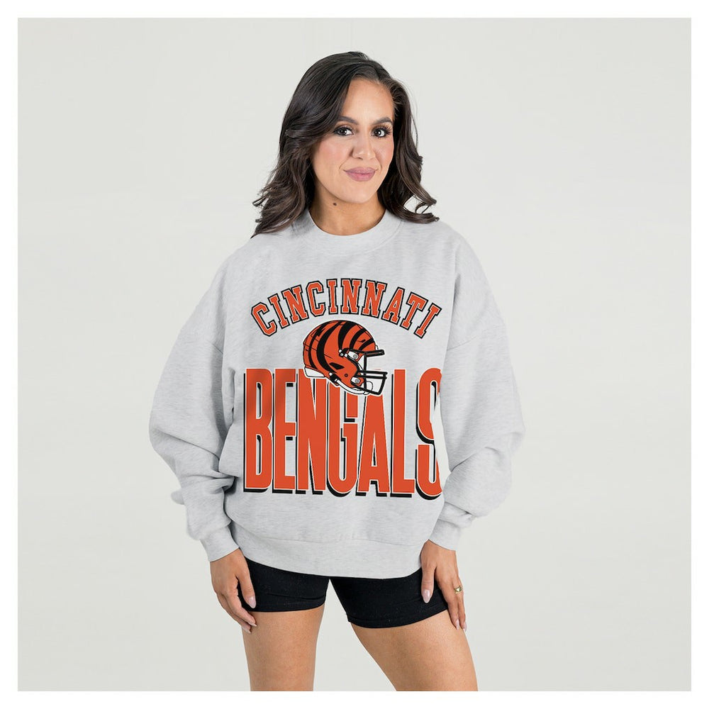 Cincinnati Bengals Gameday Couture Women's Fierce Focus Premium Oversized Fleece Pullover Sweatshirt - Ash Pullover
