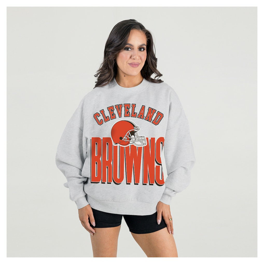 Cleveland Browns Gameday Couture Women's Fierce Focus Premium Oversized Fleece Pullover Sweatshirt - Ash Pullover