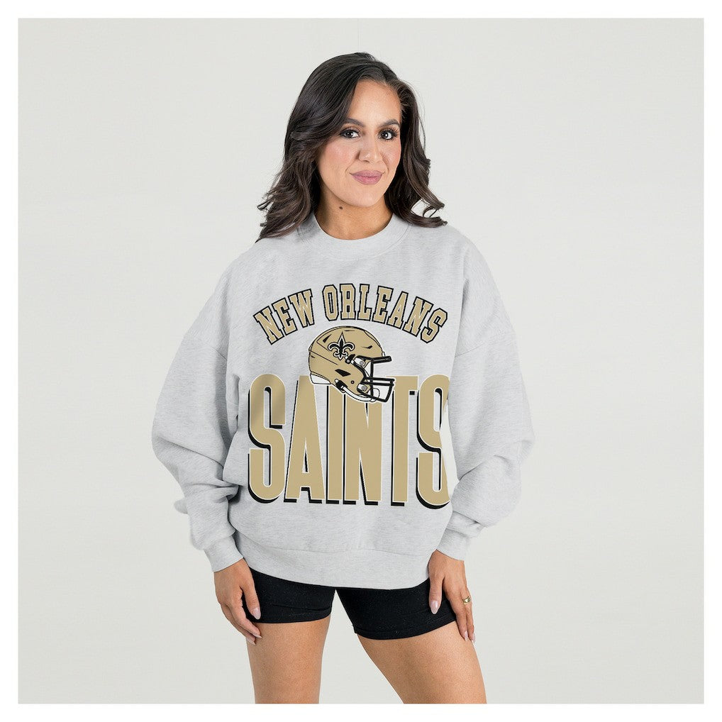 New Orleans Saints Gameday Couture Women's Fierce Focus Premium Oversized Fleece Pullover Sweatshirt - Ash Pullover