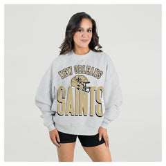 New Orleans Saints Gameday Couture Women's Fierce Focus Premium Oversized Fleece Pullover Sweatshirt - Ash Pullover