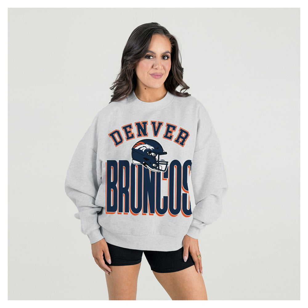 Denver Broncos Gameday Couture Women's Fierce Focus Premium Oversized Fleece Pullover Sweatshirt - Ash Pullover