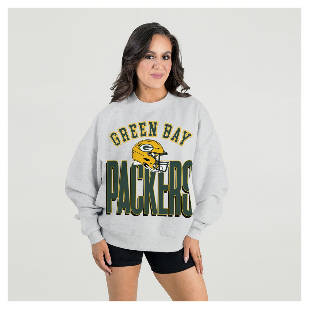 Green Bay Packers Gameday Couture Women's Fierce Focus Premium Oversized Fleece Pullover Sweatshirt - Ash Pullover
