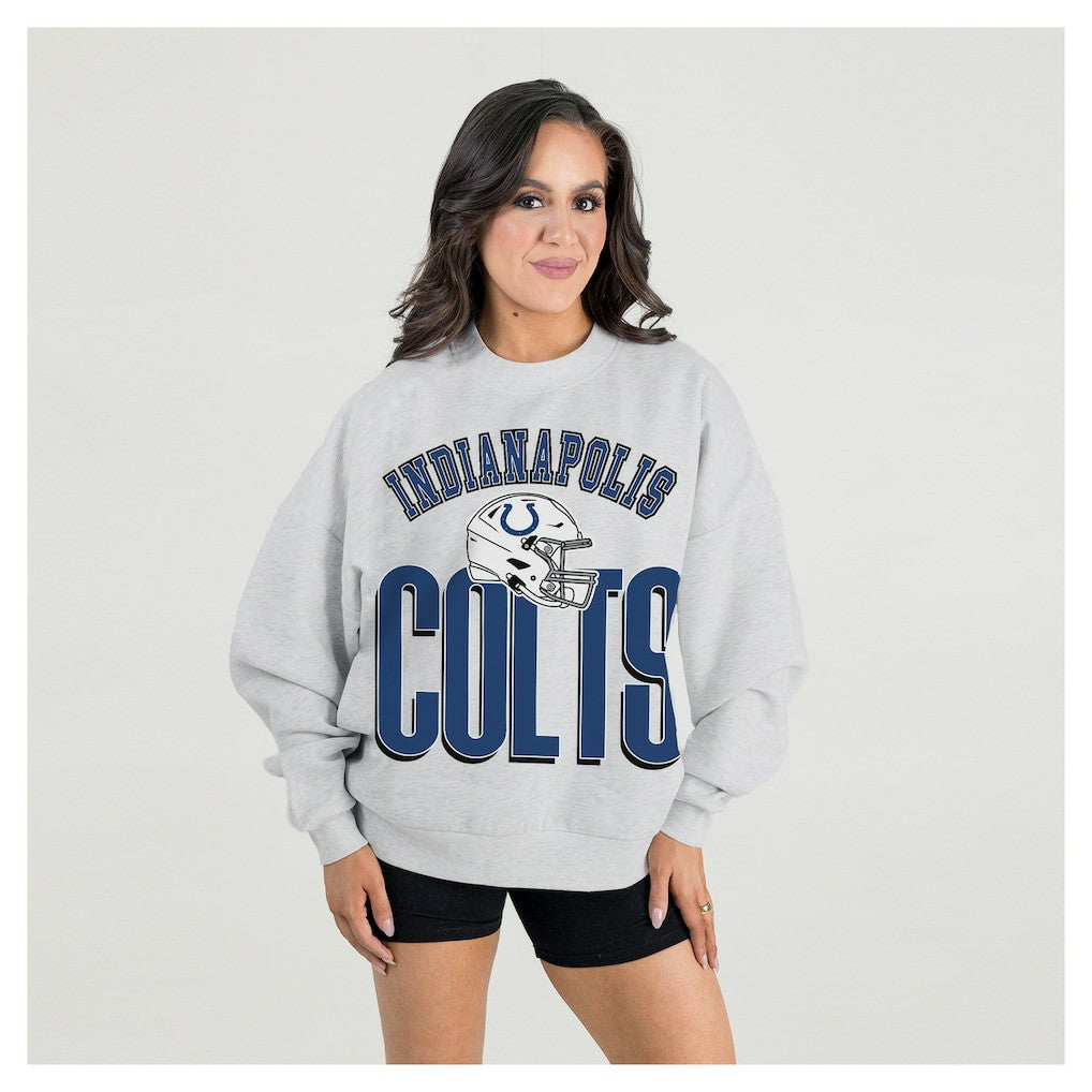 Indianapolis Colts Gameday Couture Women's Fierce Focus Premium Oversized Fleece Pullover Sweatshirt - Ash Pullover