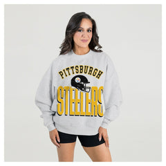 Pittsburgh Steelers Gameday Couture Women's Fierce Focus Premium Oversized Fleece Pullover Sweatshirt - Ash Pullover
