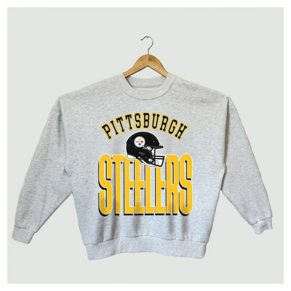 Pittsburgh Steelers Gameday Couture Women's Fierce Focus Premium Oversized Fleece Pullover Sweatshirt - Ash Pullover