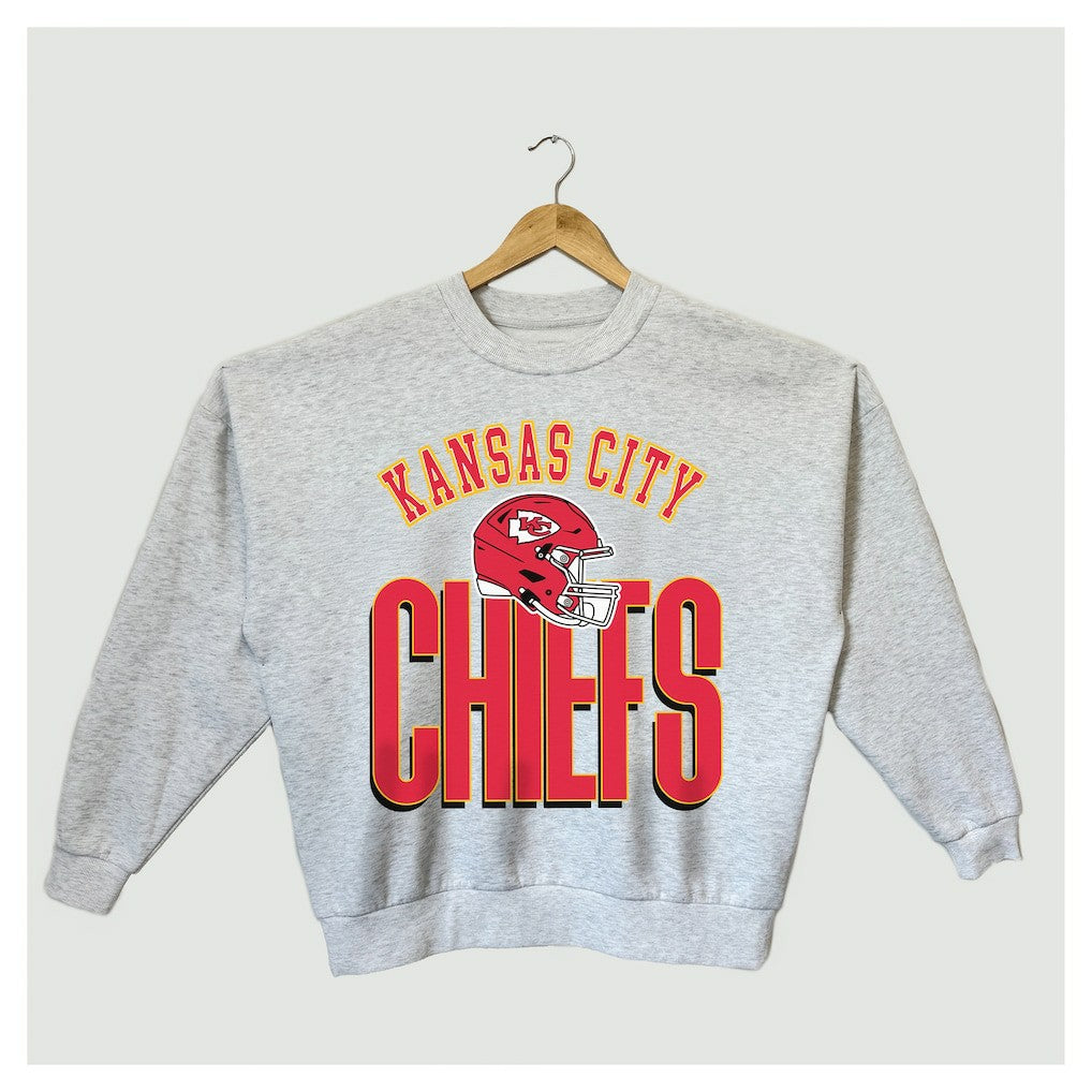 Kansas City Chiefs Gameday Couture Women's Fierce Focus Premium Oversized Fleece Pullover Sweatshirt - Ash Pullover