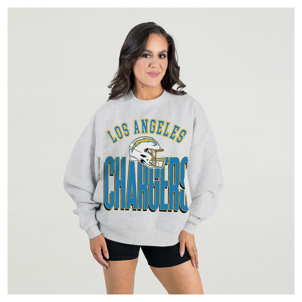 Los Angeles Chargers Gameday Couture Women's Fierce Focus Premium Oversized Fleece Pullover Sweatshirt - Ash Pullover