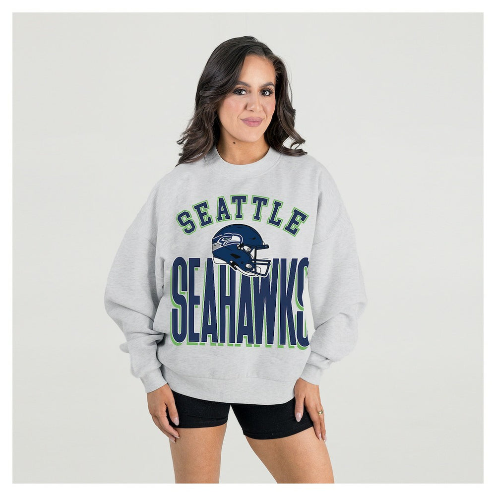Seattle Seahawks Gameday Couture Women's Fierce Focus Premium Oversized Fleece Pullover Sweatshirt - Ash Pullover