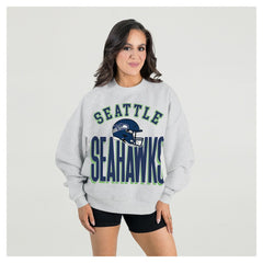 Seattle Seahawks Gameday Couture Women's Fierce Focus Premium Oversized Fleece Pullover Sweatshirt - Ash Pullover