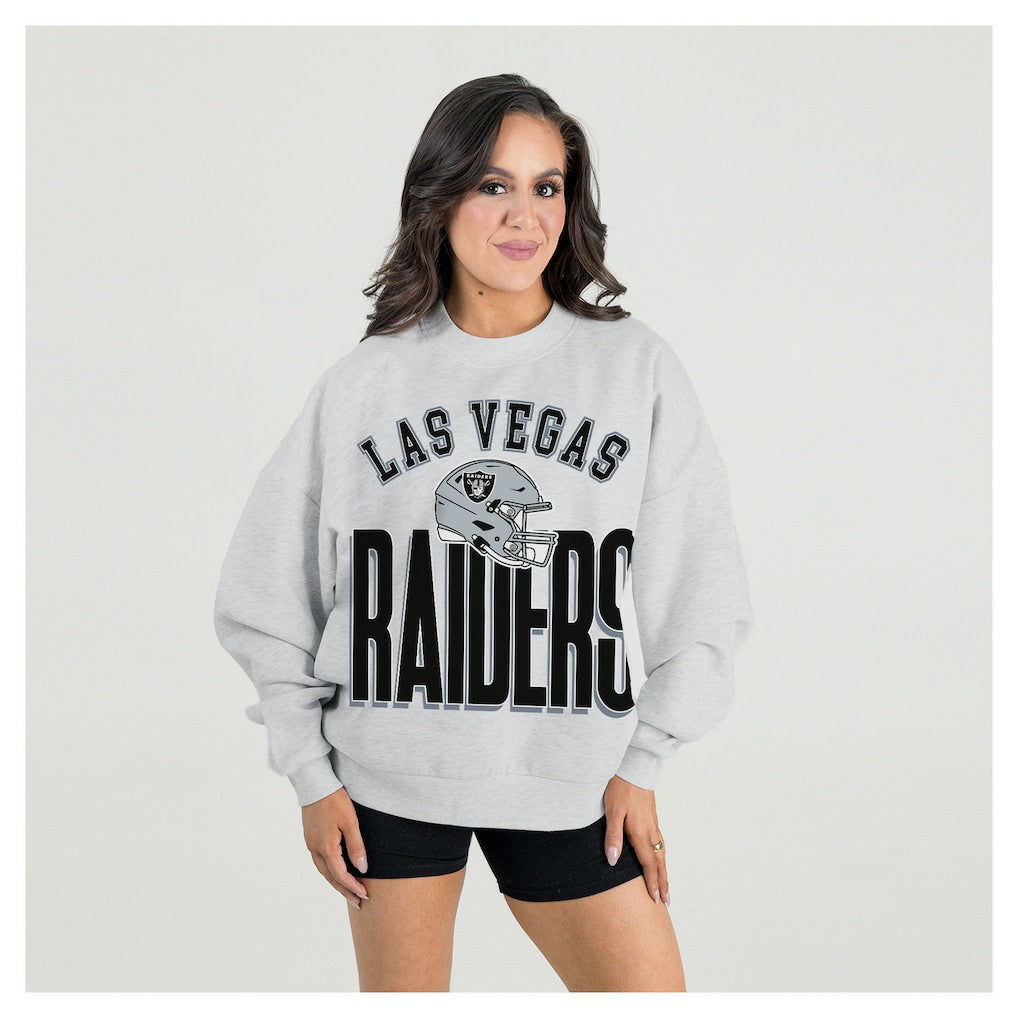 Las Vegas Raiders Gameday Couture Women's Fierce Focus Premium Oversized Fleece Pullover Sweatshirt - Ash Pullover
