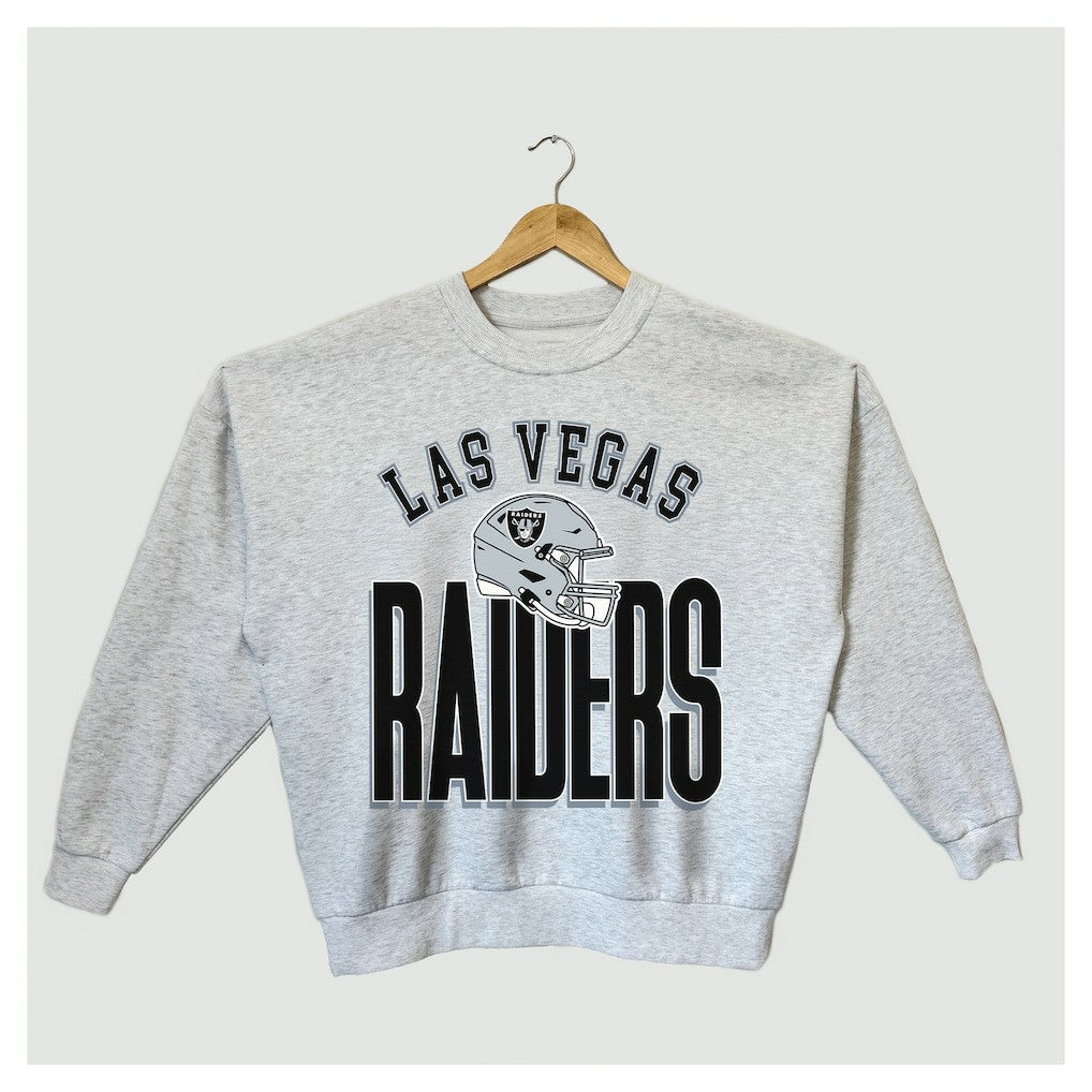 Las Vegas Raiders Gameday Couture Women's Fierce Focus Premium Oversized Fleece Pullover Sweatshirt - Ash Pullover
