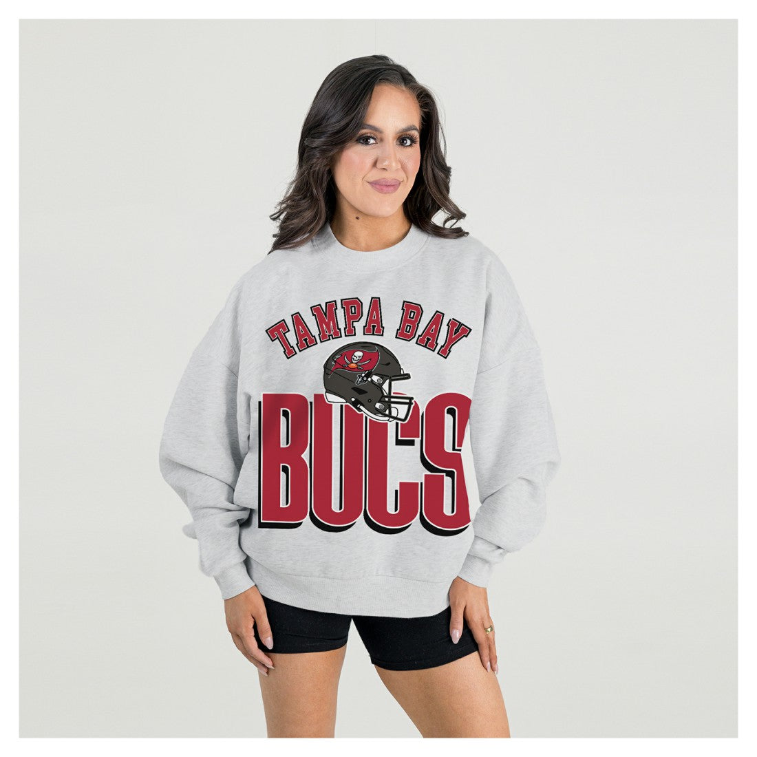 Tampa Bay Buccaneers Gameday Couture Women's Fierce Focus Premium Oversized Fleece Pullover Sweatshirt - Ash Pullover