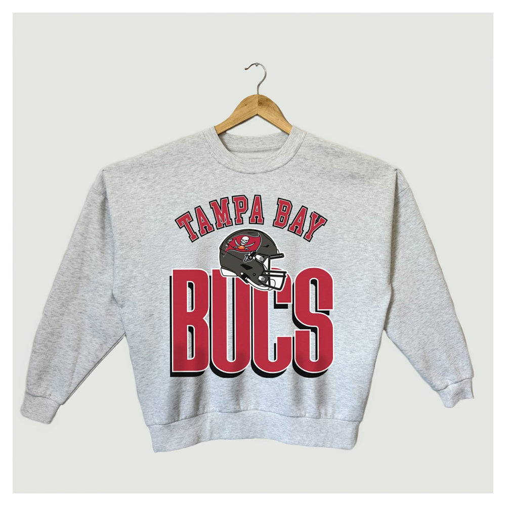 Tampa Bay Buccaneers Gameday Couture Women's Fierce Focus Premium Oversized Fleece Pullover Sweatshirt - Ash Pullover