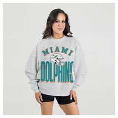 Miami Dolphins Gameday Couture Women's Fierce Focus Premium Oversized Fleece Pullover Sweatshirt - Ash Pullover