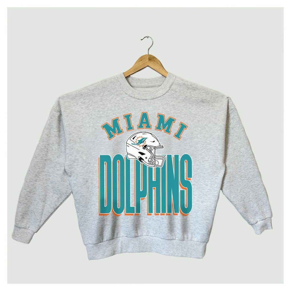 Miami Dolphins Gameday Couture Women's Fierce Focus Premium Oversized Fleece Pullover Sweatshirt - Ash Pullover