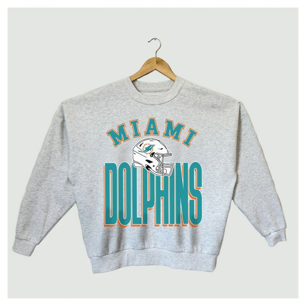 Miami Dolphins Gameday Couture Women's Fierce Focus Premium Oversized Fleece Pullover Sweatshirt - Ash Pullover