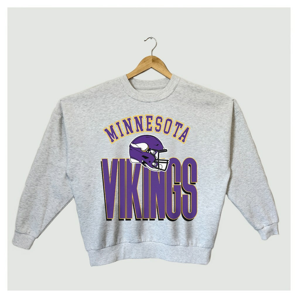 Minnesota Vikings Gameday Couture Women's Fierce Focus Premium Oversized Fleece Pullover Sweatshirt - Ash Pullover