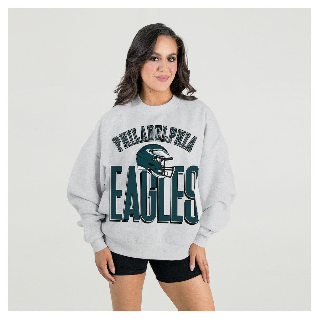 Philadelphia Eagles Gameday Couture Women's Fierce Focus Premium Oversized Fleece Pullover Sweatshirt - Ash Pullover