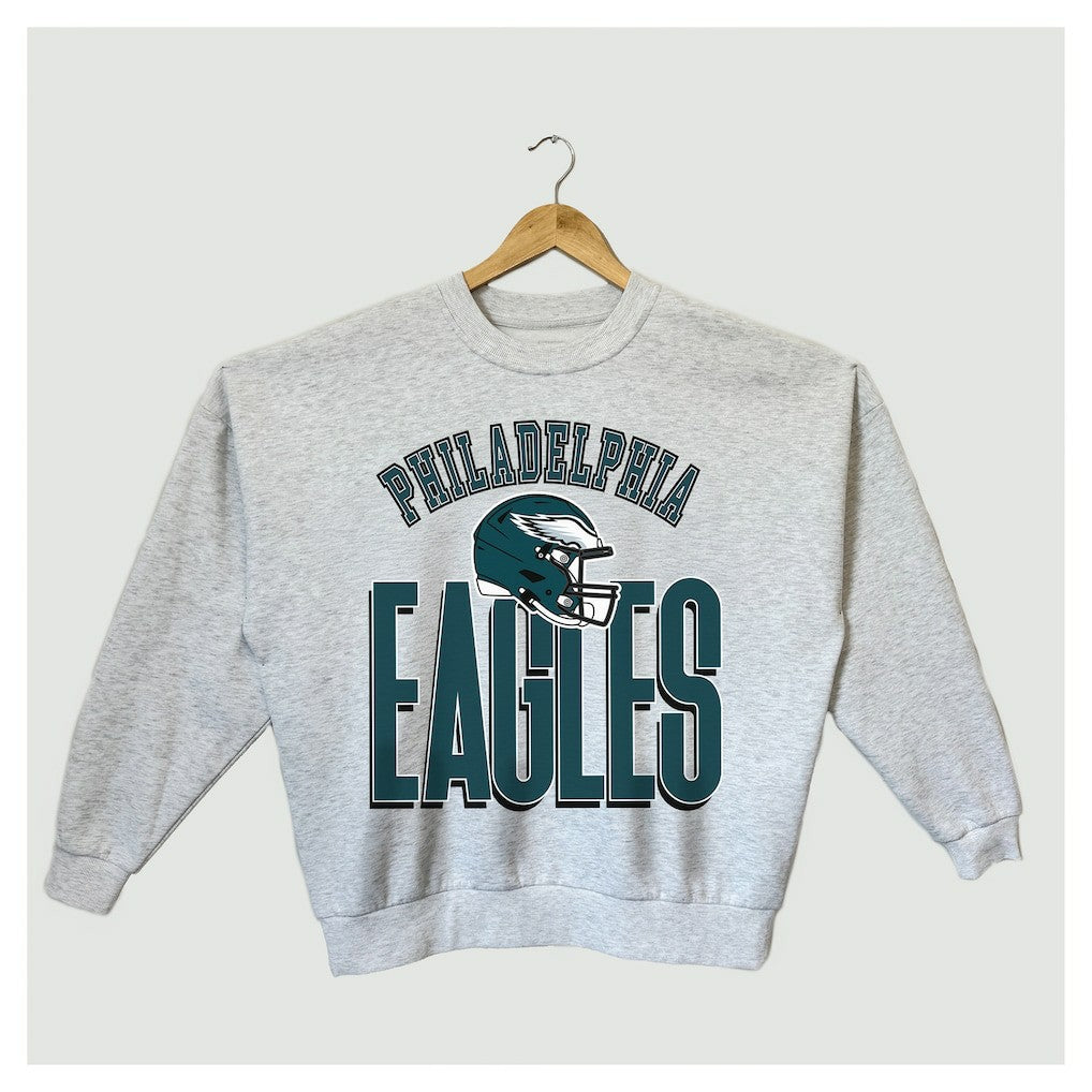 Philadelphia Eagles Gameday Couture Women's Fierce Focus Premium Oversized Fleece Pullover Sweatshirt - Ash Pullover