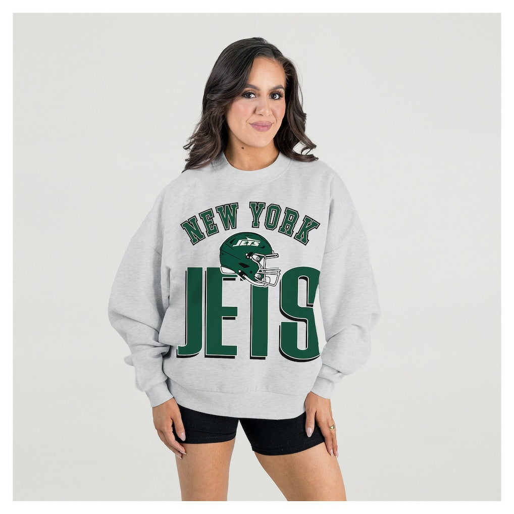 New York Jets Gameday Couture Women's Fierce Focus Premium Oversized Fleece Pullover Sweatshirt - Ash Pullover