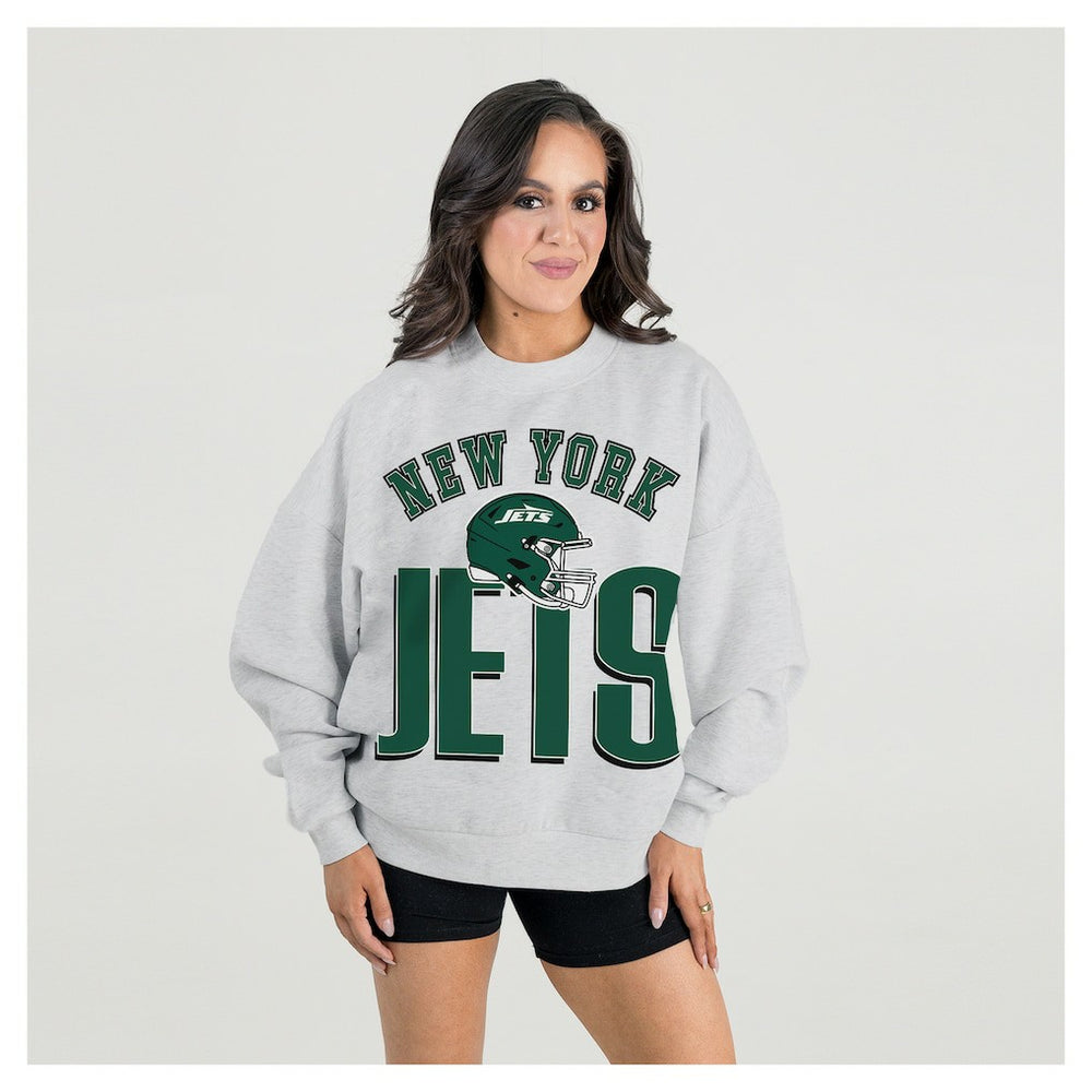 New York Jets Gameday Couture Women's Fierce Focus Premium Oversized Fleece Pullover Sweatshirt - Ash Pullover