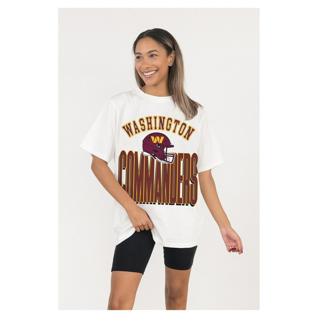Washington Commanders Gameday Couture Women's Oversized Classic Fierce Focus T-Shirt - White T-shirts