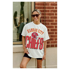Kansas City Chiefs Gameday Couture Women's Oversized Classic Fierce Focus T-Shirt - White T-shirts
