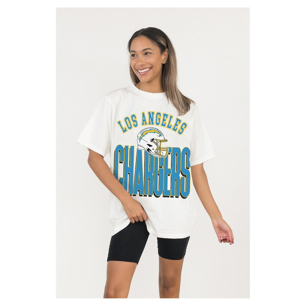 Los Angeles Chargers Gameday Couture Women's Oversized Classic Fierce Focus T-Shirt - White T-shirts