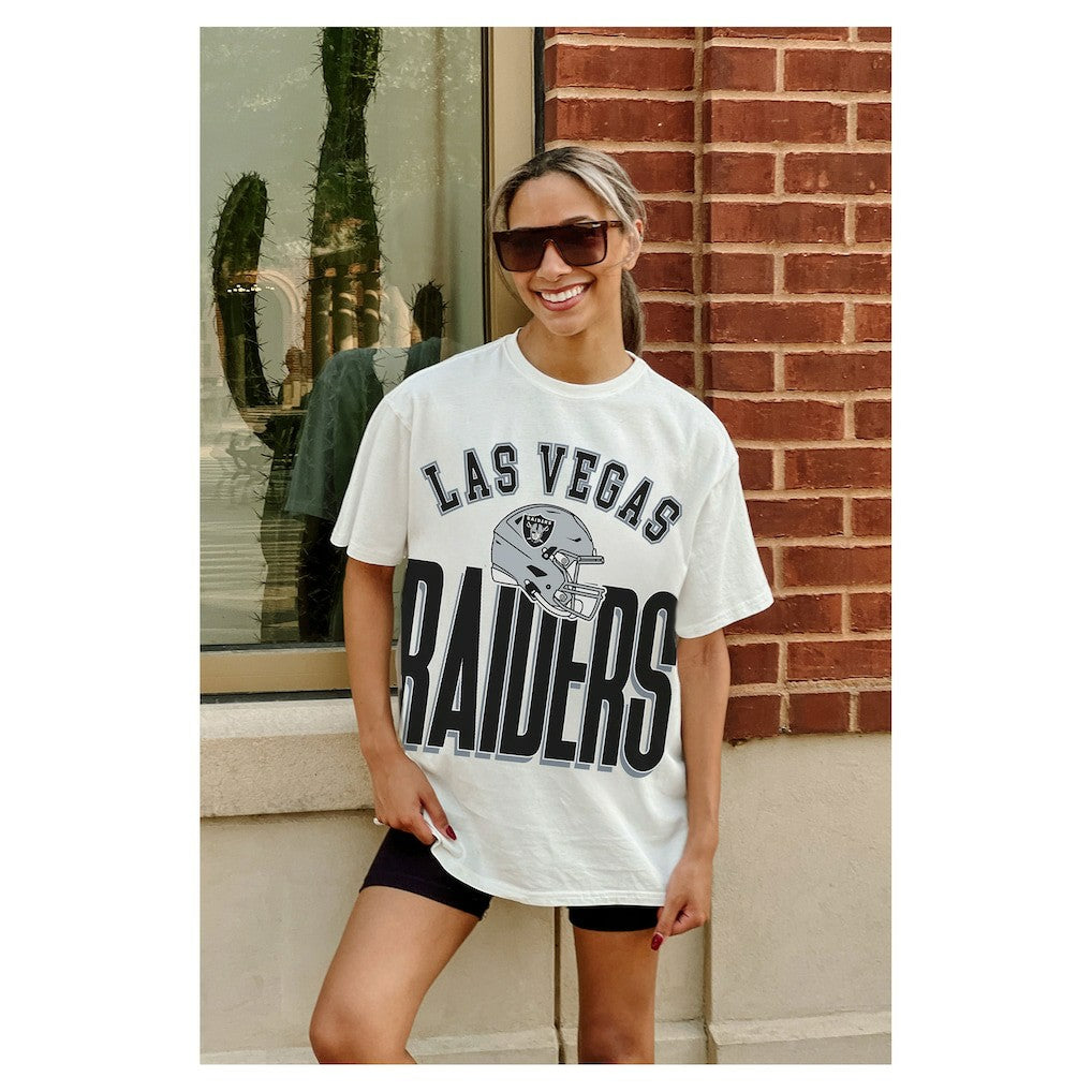 Las Vegas Raiders Gameday Couture Women's Oversized Classic Fierce Focus T-Shirt - White T-shirts