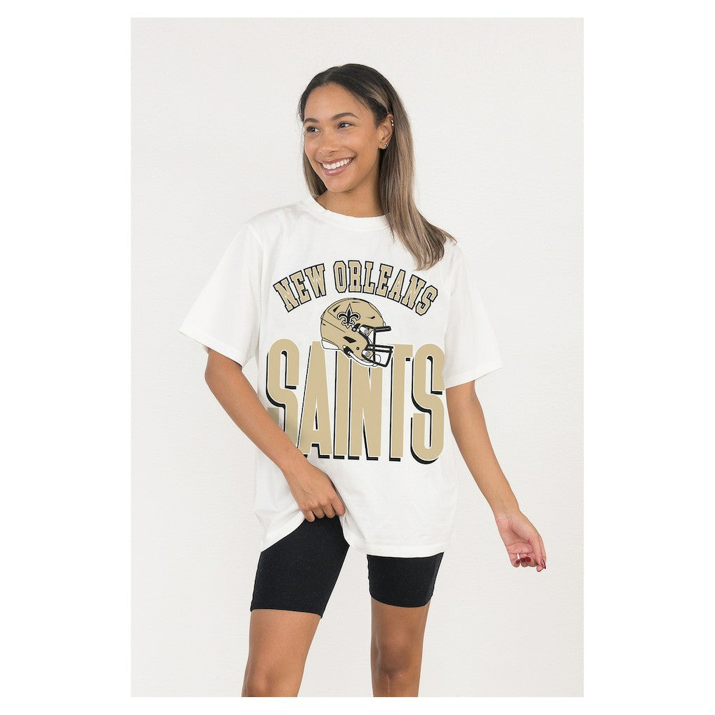 New Orleans Saints Gameday Couture Women's Oversized Classic Fierce Focus T-Shirt - White T-shirts