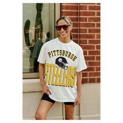 Pittsburgh Steelers Gameday Couture Women's Oversized Classic Fierce Focus T-Shirt - White T-shirts