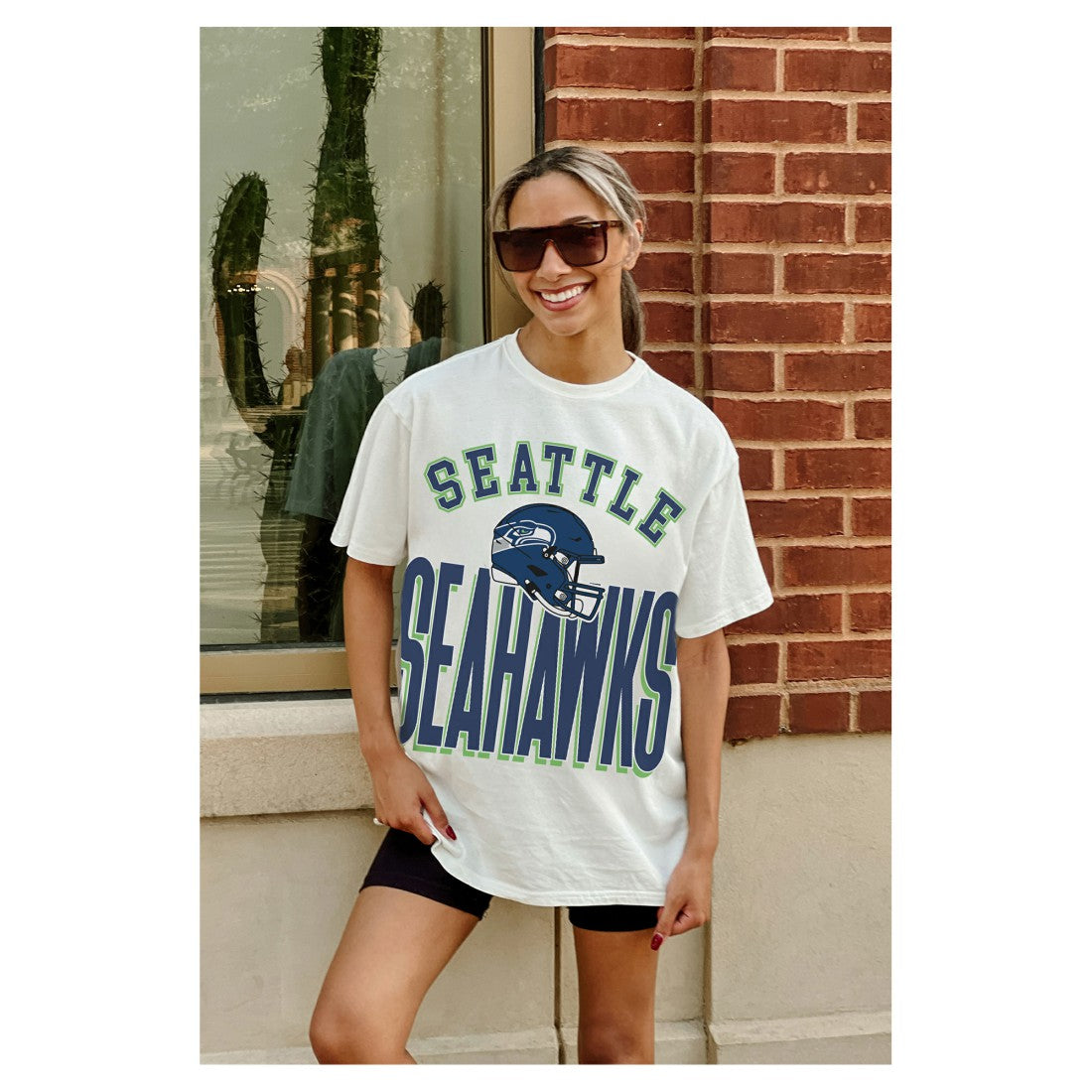 Seattle Seahawks Gameday Couture Women's Oversized Classic Fierce Focus T-Shirt - White T-shirts