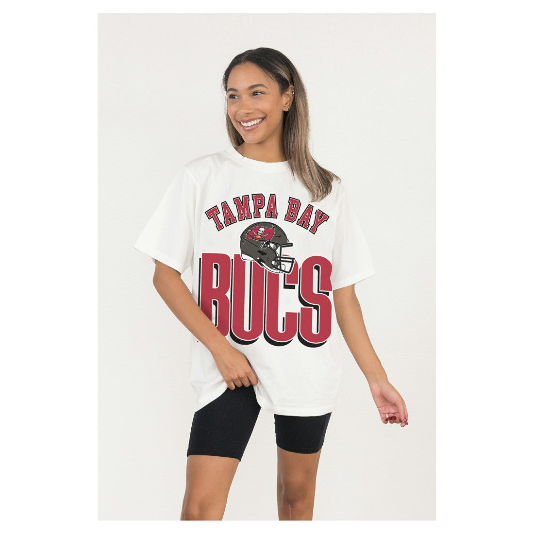 Tampa Bay Buccaneers Gameday Couture Women's Oversized Classic Fierce Focus T-Shirt - White T-shirts