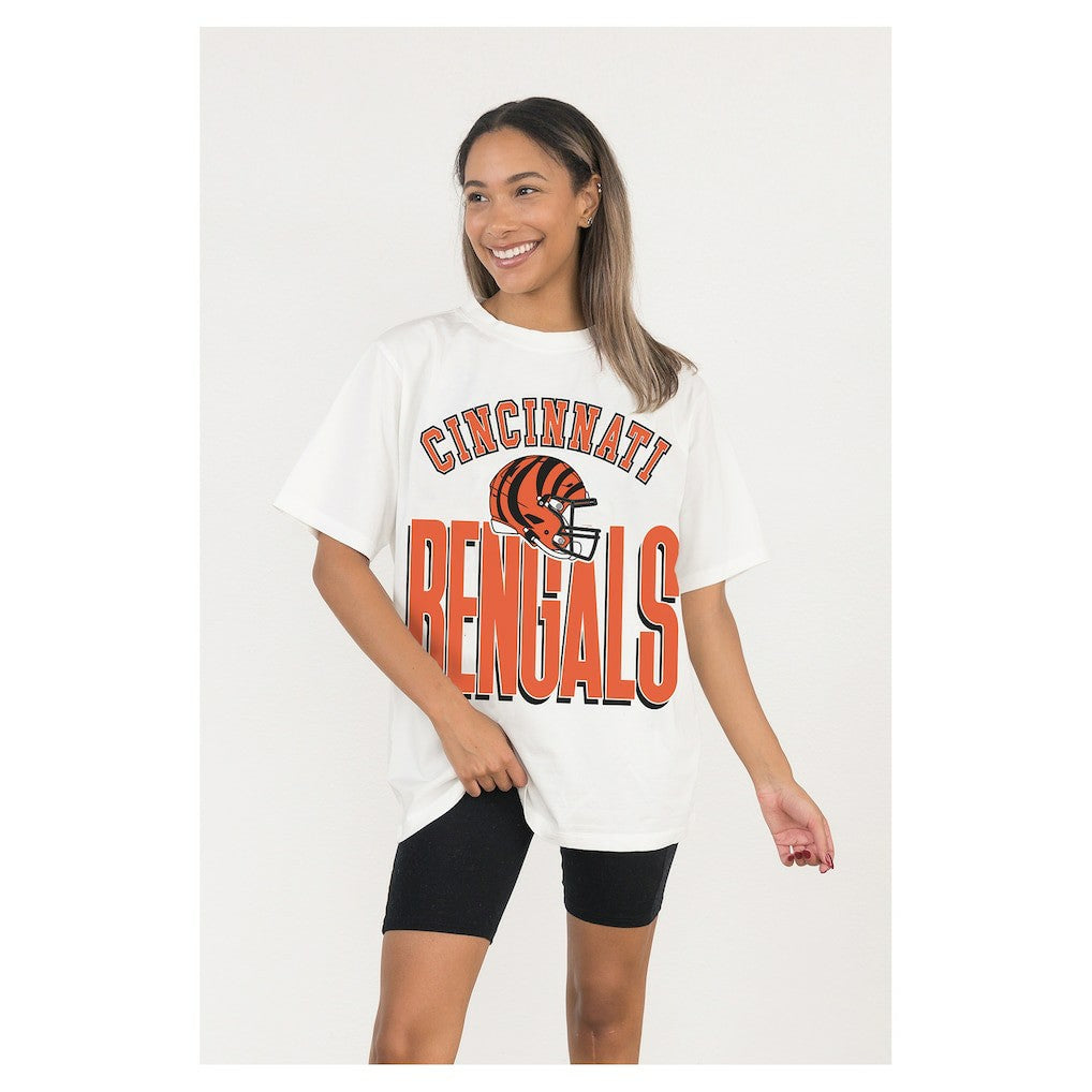Cincinnati Bengals Gameday Couture Women's Oversized Classic Fierce Focus T-Shirt - White T-shirts
