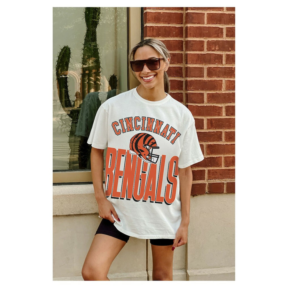 Cincinnati Bengals Gameday Couture Women's Oversized Classic Fierce Focus T-Shirt - White T-shirts