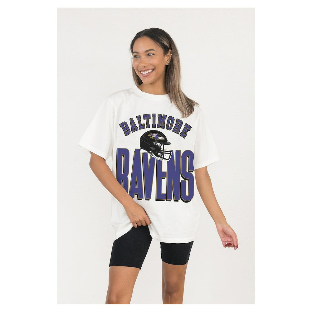 Baltimore Ravens Gameday Couture Women's Oversized Classic Fierce Focus T-Shirt - White T-shirts