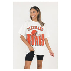 Cleveland Browns Gameday Couture Women's Oversized Classic Fierce Focus T-Shirt - White T-shirts