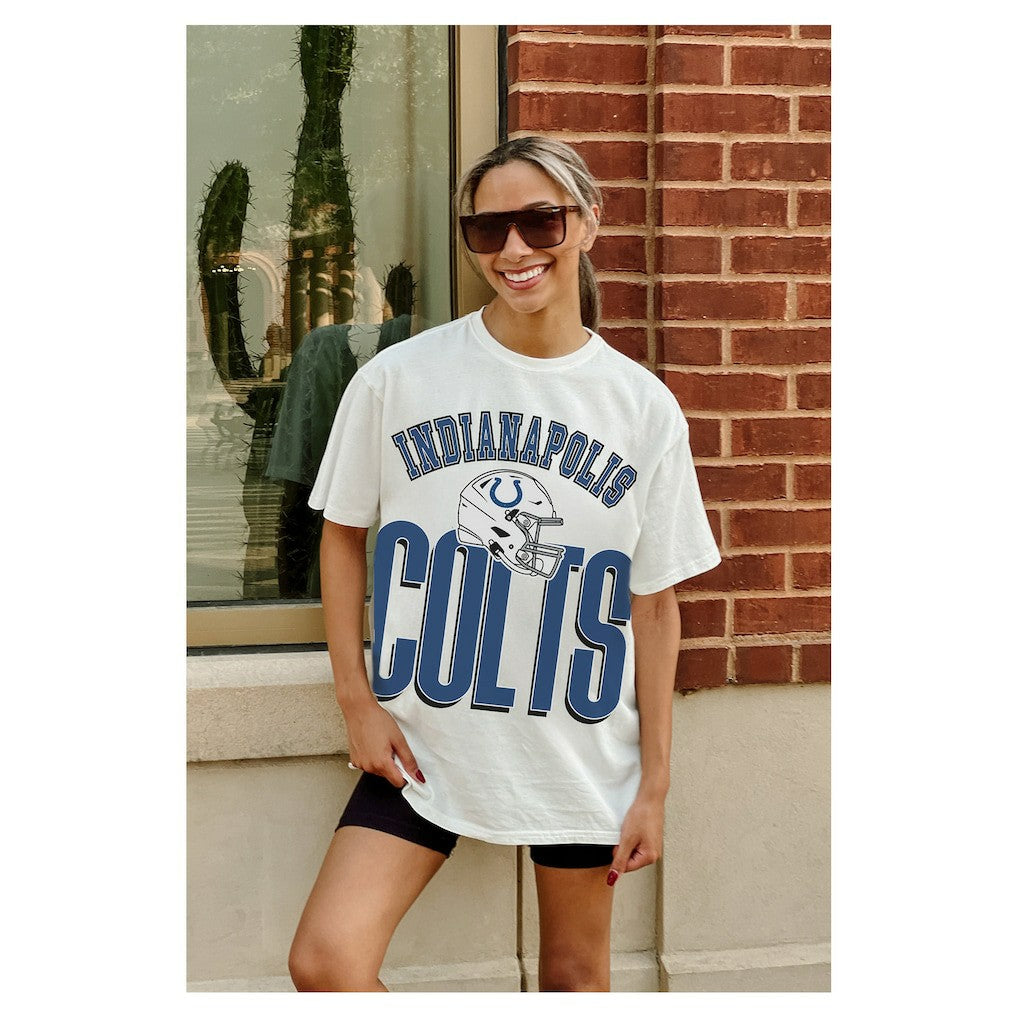 Indianapolis Colts Gameday Couture Women's Oversized Classic Fierce Focus T-Shirt - White T-shirts
