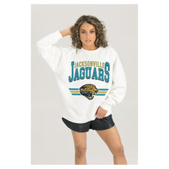 Jacksonville Jaguars Gameday Couture Women's Swift Strike Premium Oversized Fleece Pullover Sweatshirt - White Pullover