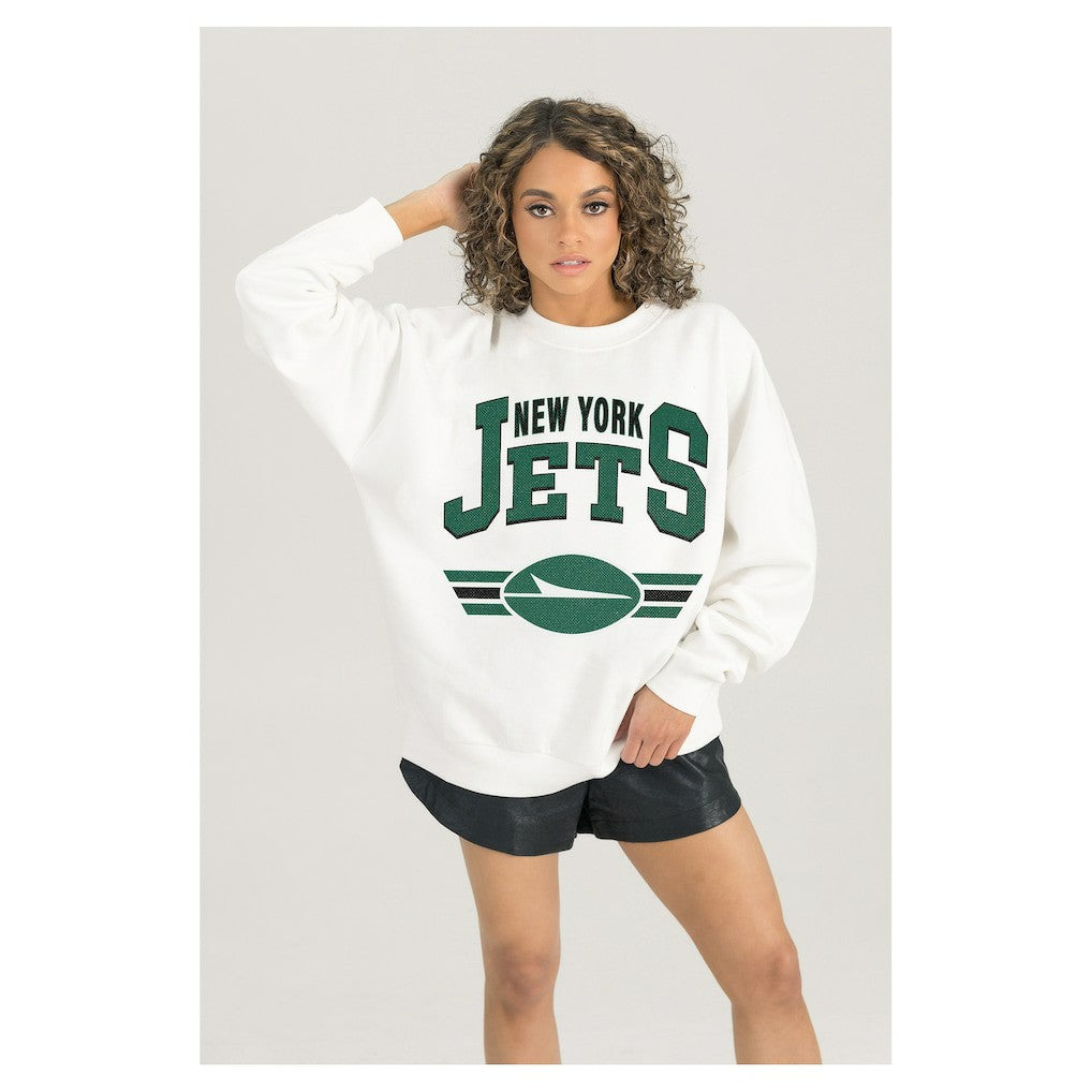 New York Jets Gameday Couture Women's Swift Strike Premium Oversized Fleece Pullover Sweatshirt - White Pullover