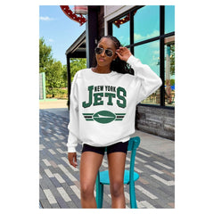 New York Jets Gameday Couture Women's Swift Strike Premium Oversized Fleece Pullover Sweatshirt - White Pullover